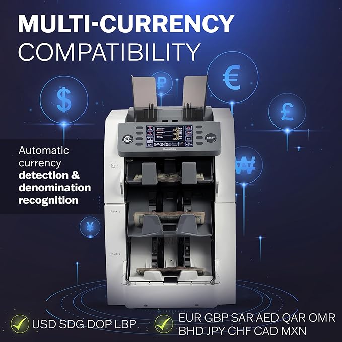 Bank Grade Mixed Denomination Bill Counter and Sorter CR2500 with Printer - Full Spectrum Counterfeit Detection PC Suite 2 Year Warranty (CR2500)