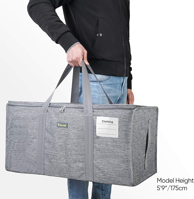 BALEINE Extra Large Storage Tote with Zippers & Carrying Handles, Heavy-Duty Oxford Fabric Moving Bags for Laundry, Space Saving, Storage, Winter Gray