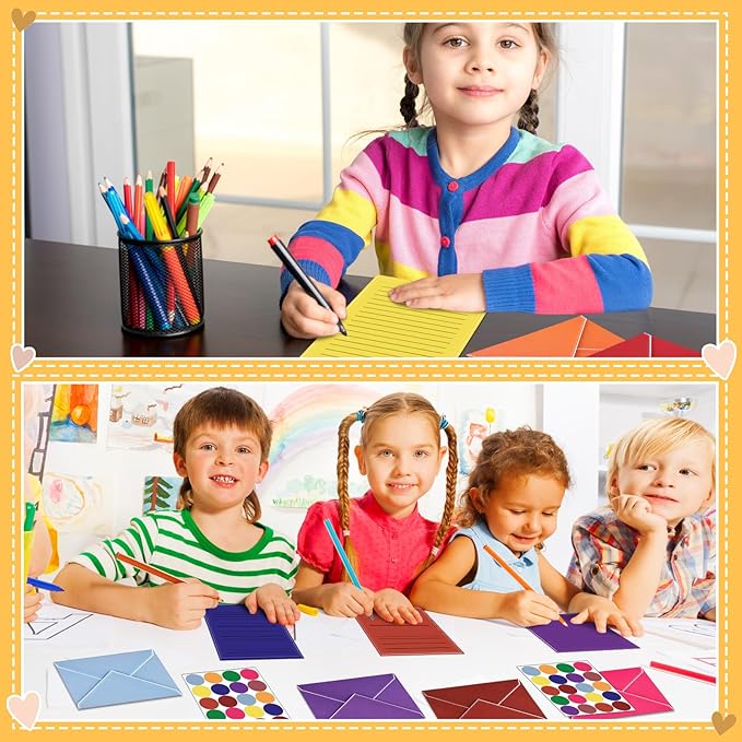 TaoBary 160 Packs Stationery Paper Set (50 Double Sided Stationery Writing Papers 50 Matching Envelopes) 60 Round Dot Sticker, 10 Design (Bright Color)