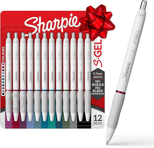 Sharpie S-Gel Pens, Fashion Barrel Gel Pens, Pearl White Body, Medium (0.7mm) Point, Bold Ink Colors, 12 Count