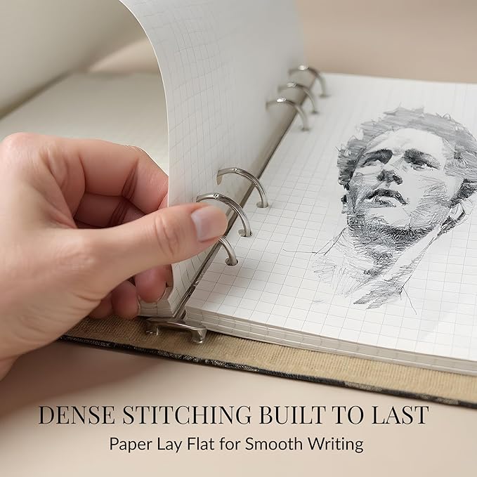 Refillable A5 Loose Leaf Hardcover Notebook, Luxury Gleaming Embroidered Butterfly Black & Gold 6-Ring Planner with Grid Pages, Deluxe Hardcover Gift Set Journal for Study, Work.