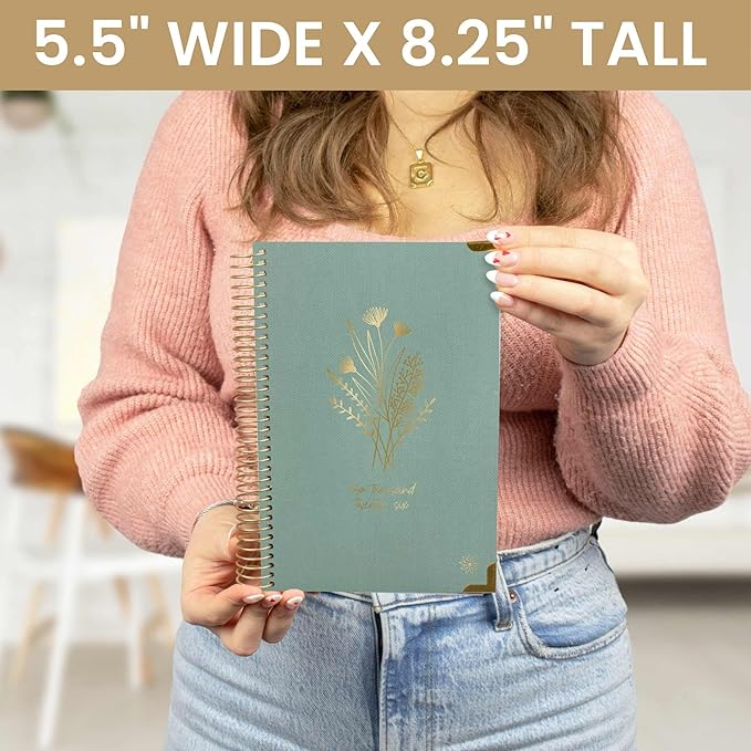 bloom daily planners HARDCOVER 2026 Planner (January to December) - A5 Task Goal Organizer - Monthly & Weekly Inspirational Agenda Book - 5.5" x 8.25" - Linen, Green