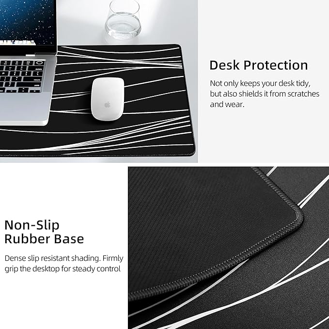 Mouse Pad with Wireless Charging, Gaming Mouse Pad with Ultra-Smooth Surface, Large XXL Desk Mat, Non-Slip Mouse Mat, Waterproof Computer Keyboard Pad for Desk, Office, 800x400x4MM, Black and Line