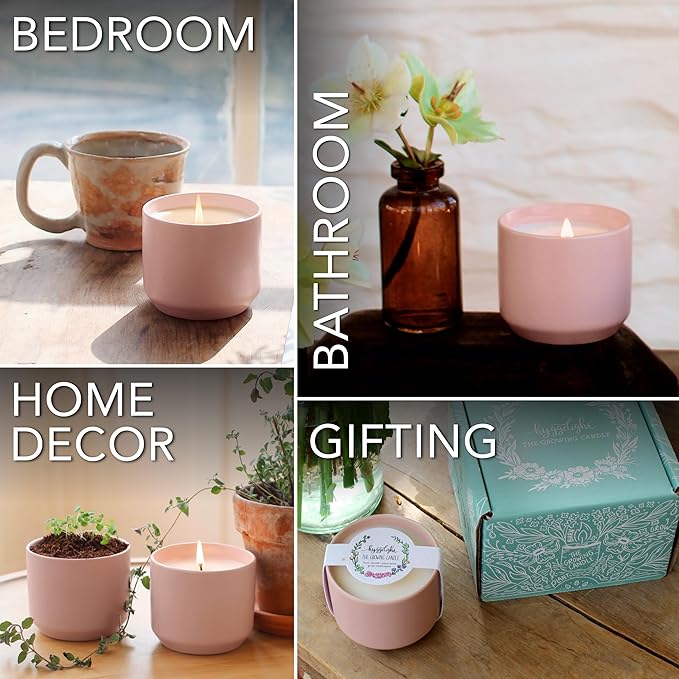 Hyggelight - The Growing Candle, Coffee Scented, 8oz Ceramic Pot, Aromatherapy Candles, 100% Soy, Cream and Espresso Aroma for Home, Adelyn