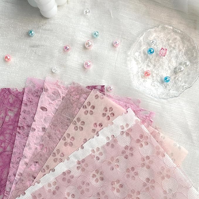 Aromoty 30 sheets A5 Unique Textured Scrapbook Paper&Mesh Fabric set - Handmade Craft Mulberry Special Paper Mix for Scrapbooking Junk Journaling Supplies Card DIY Materials Collage, 5.8x8.2 Inches