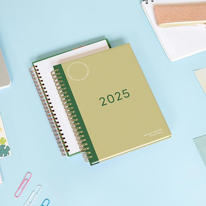 Rileys & Co 2025 Simple Weekly Planner - Annual Weekly & Monthly Agenda Planner, Jan - Dec 2025, Hardbound Cover, Notes Pages, Twin-Wire Binding (6 x 8-Inches, Green)