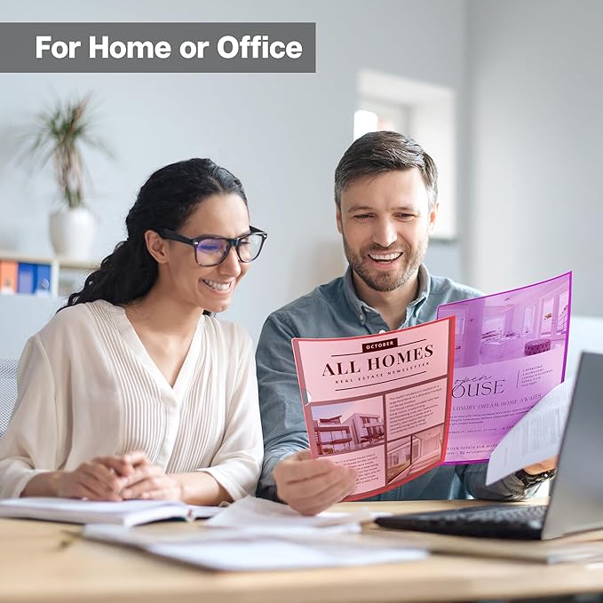 Dunwell Clear Plastic Folder Sleeves (12 Pack, Assorted Colors), Acid-Free Poly Project Sleeves, File Jackets for Letter Size 8.5x11 Documents