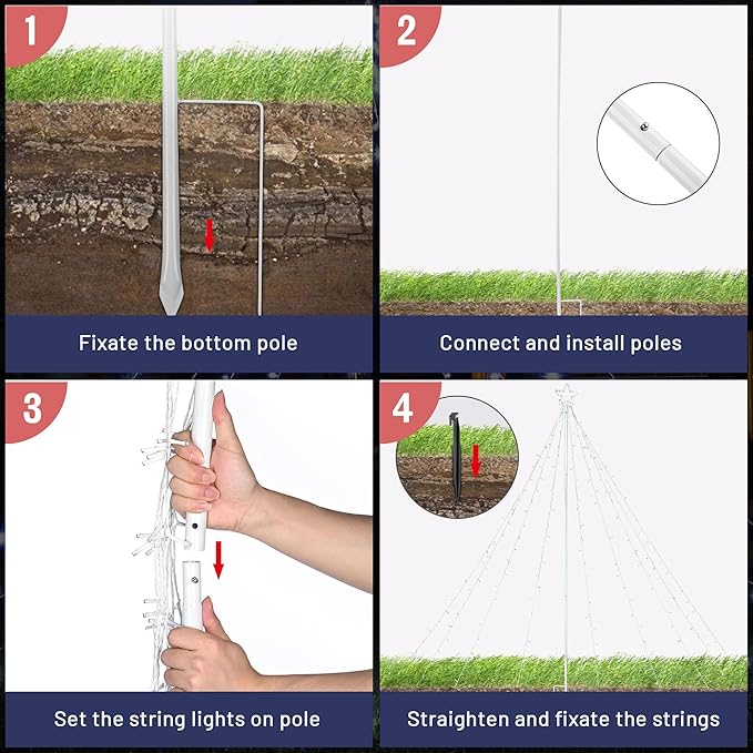 Yescom Cold White 12FT LED Waterfall Cone Tree Light with Star Finial 9 Strings 362 LED Star Lights Christmas Decoration Party Yard Outdoor