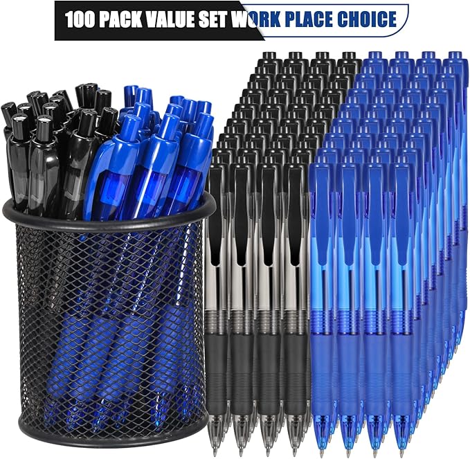 deegtran Pens Bulk, 100 Pack No Bleed Black & Blue Ink Click Pens with Soft Grip, Wholesale Retractable Ballpoint Pens for Office School, Medium Point Smooth 1.0MM
