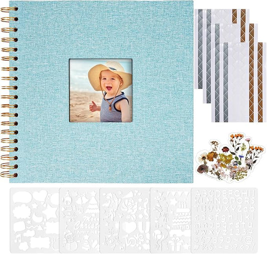 Vienrose Scrapbook 10x10 Inch Hardcover Kraft White Pages DIY Scrapbook Photo Album Linen Cover Scrap Book Photo Albums Scrapbooking Supplies Kit for Couple Family Wedding Travel