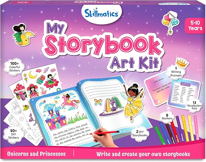 Skillmatics Storybook Art Kit - Create Fairytale Stories, DIY Craft & Writing Kit with 300+ Stickers, Scrapbooking & Journal Activity, Christmas Gifts for Kids Ages 5, 6, 7, 8, 9, 10