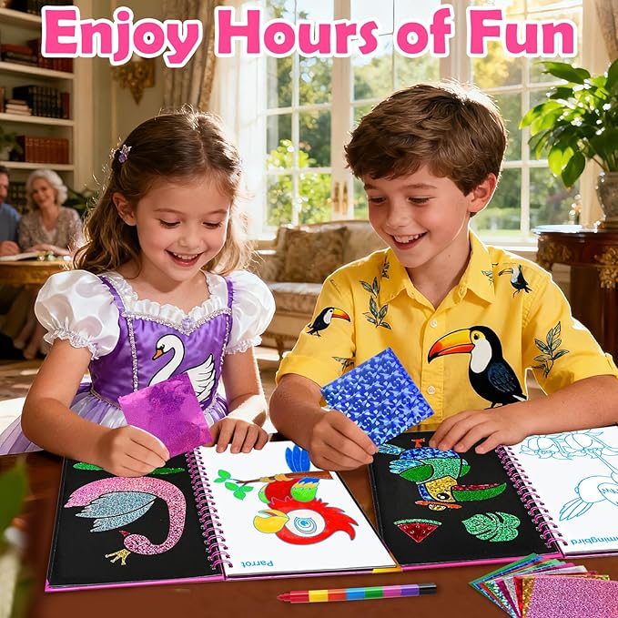 FUNNYB&G Foil Art Craft for Kids - Christmas Crafts Gift Party Favors Stocking Stuffers for Kids Fun Art Supplies Creative Birthday Gift Travel Toys for Girls Boys 4 5 6 7 8 9 Years Old(Birds)