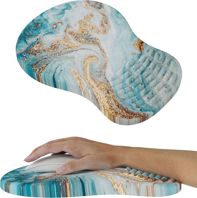 MEKASS Ergonomic Mouse Pad with Wrist Rest, Memory Foam Mousepad for Carpal Tunnel Pain Relief, Desk Computer Wrist Support Mouse Pad with Non-Slip PU Base for Office Home (Blue Gold Vein Marble)