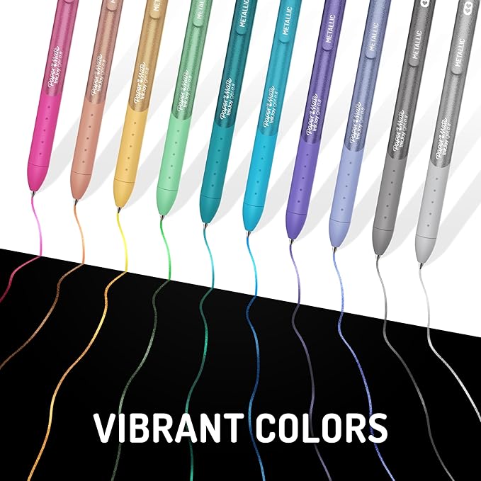 Paper Mate InkJoy Gel Pens, Metallic, Retractable, Medium Point, (0.8mm), Glittery Assorted Colors, 6 Count - Perfect for Writing, Doodling, Bullet Journaling, Glitter, Sparkle, Writing Fun