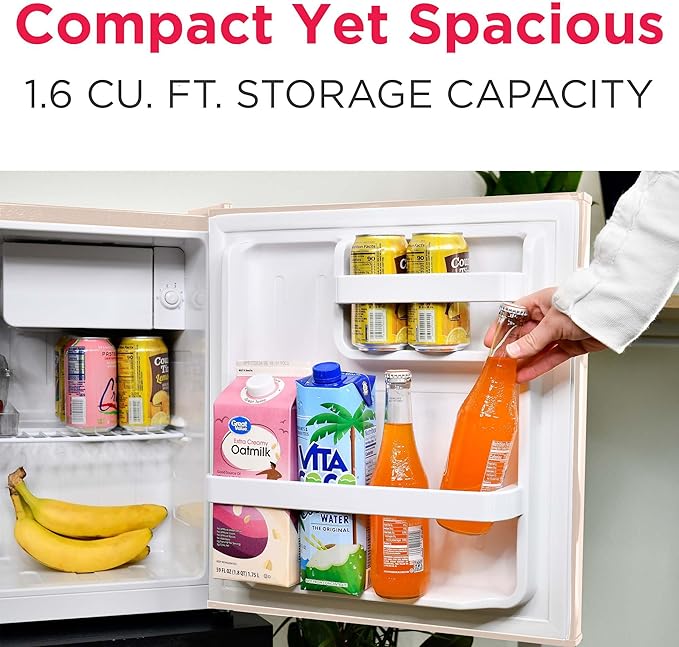 Frigidaire Coral EFR176- AMZ EFR176 Retro Mini Refrigerator-Energy Saving-Adjustable Thermostat Control-Side Mounted Bottle Opener-Ideal for for Dorm, Office, RV, Garage, Apartment 1.6 Cubic Feet