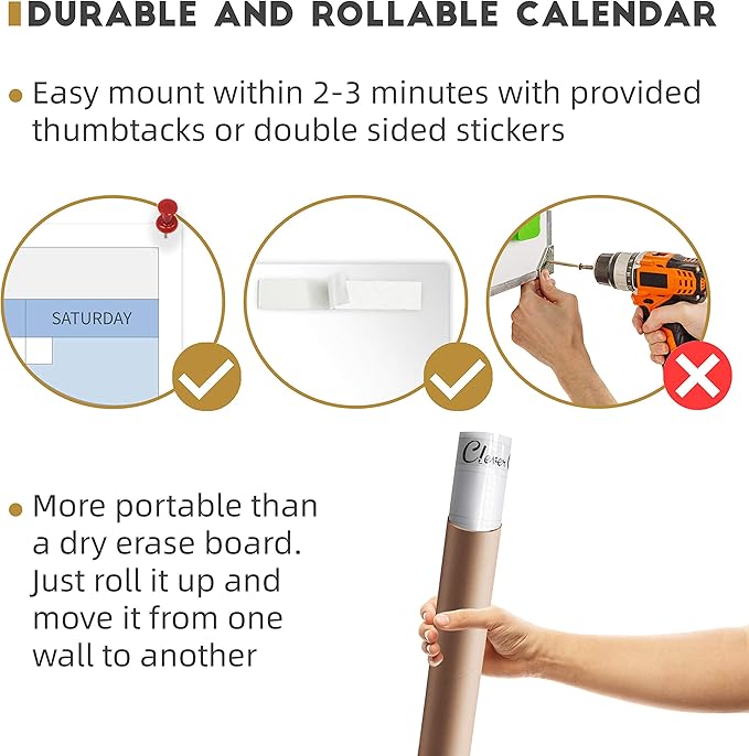 CLEVER CLEAN Large Dry Erase Wall Calendar - 48"x58" 12-month 2025 Undated Yearly Calendar for Home, Office, School Projects - Jumbo Laminated Task Organizer