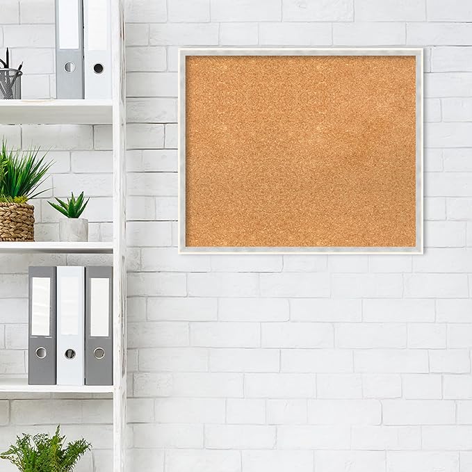 Amanti Art Natural Cork Board for Wall, 21x25 Vision Board with White Frame, Medium Corkboard Office Decor for Home Organization, Modern Corkboard Pinboard to Display Items for Home Organization in