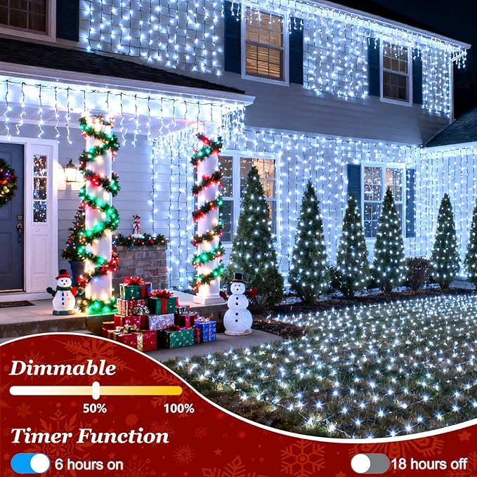 1500 LED 470FT Christmas Lights Outdoor, Christmas String Fairy Lights with Timer & Memory, Waterproof 12 Modes Dimmable Twinkle Tree Lights for Home Patio Wedding Party Yard Xmas Decor, Cool White