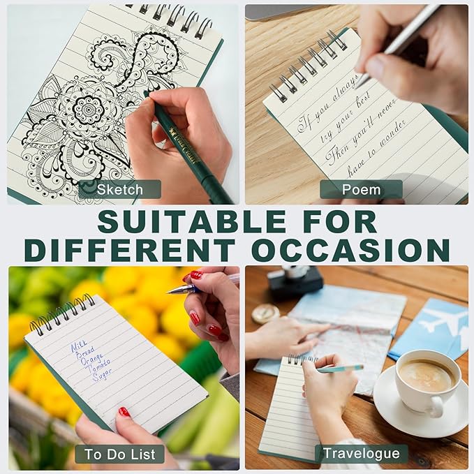 Tenceur 18 Pcs Pocket Notebook Bulk Small 3x5 Inch Spiral Notepads Mini Top Bound Notebook with Lined 120 Pages Ruled Memo Pads for Office College Nurse Essentials Back to School Gift (Green)