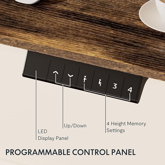 FLEXISPOT EN1 One-Piece Standing Desk, 55 x 28 Electric Height Adjustable Sit Stand Desk for Home Office (White Frame + 55" Rustic Top, 2 Packages)