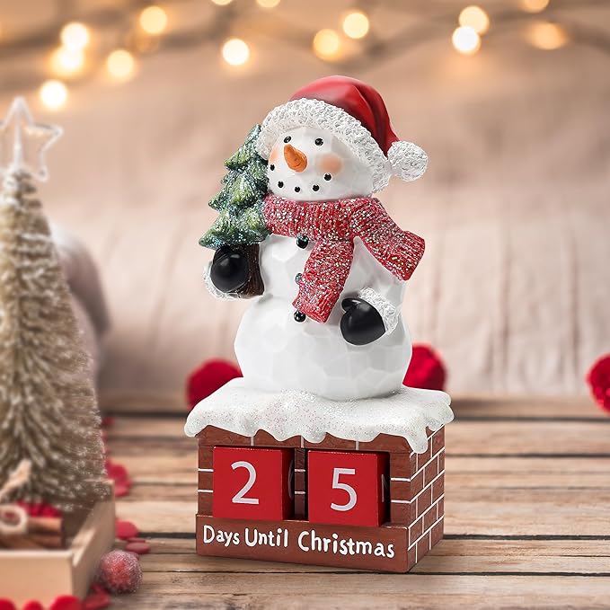 Snowman Statue for Christmas Decorations-Days Until Christmas Countdown Calendar,Xmas Snowman Figurines Decor for Shelf Table Mantel,Winter Holiday Home Decorations Indoor,Xmas Gifts
