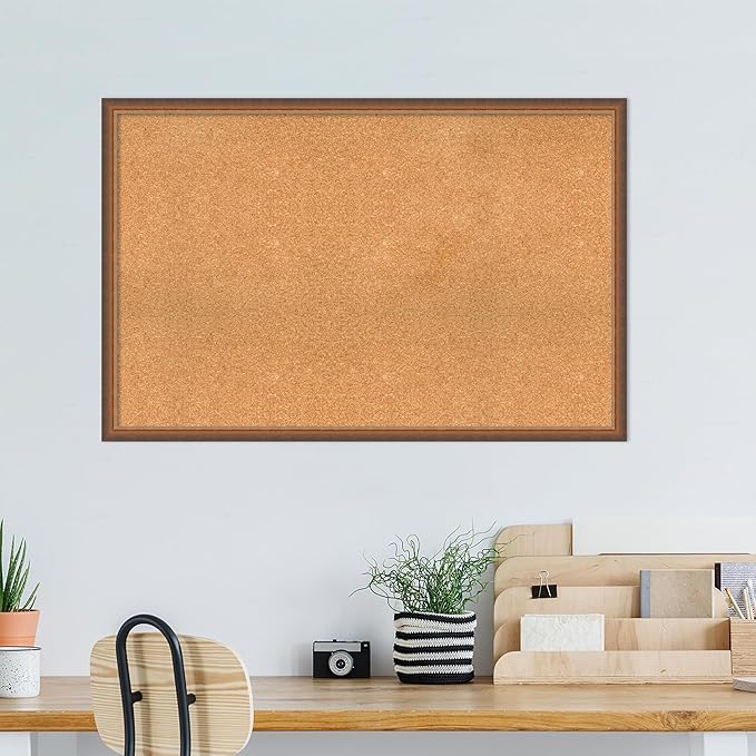Amanti Art Natural Cork Board for Wall, 30x46 Vision Board with Bronze Frame, Oversize Corkboard Office Decor for Home Organization, Modern Corkboard Pinboard to Display Items for Home Organization