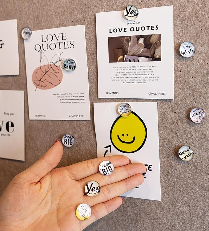 24Pcs Decorative Push Pins,Decorative Thumb Tacks for Bulletin Board, Cork Board Thumbtacks,Photos Wall Maps,Cute Thumbtack for Cubicle Decor,Classroom,Home and Office Decor(Motivational-Yes)