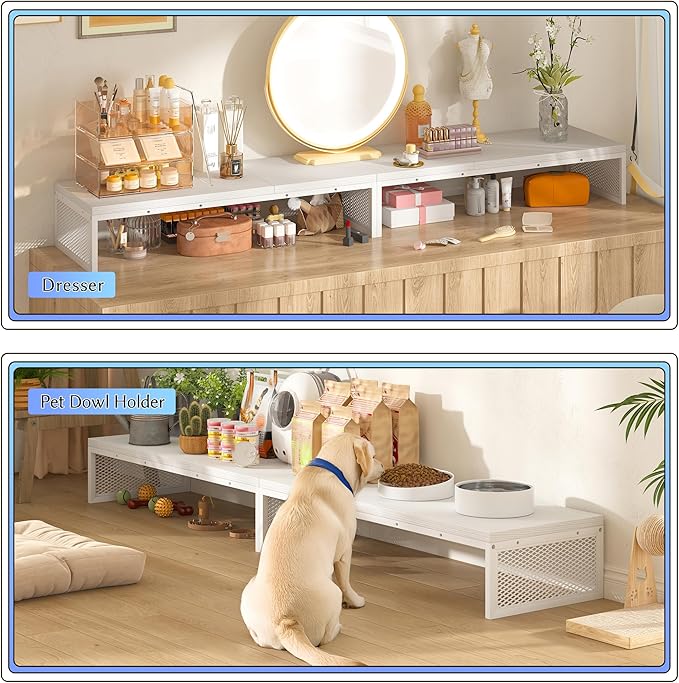 EnHomee 55.2" Computer Monitor Stand, Desk Shelf for Top of Desk for 3 * 23" Monitors/Laptop Computer/PC/Printers, TV Riser for 65 60 55 Inch TV for Bedroom Home Office, White