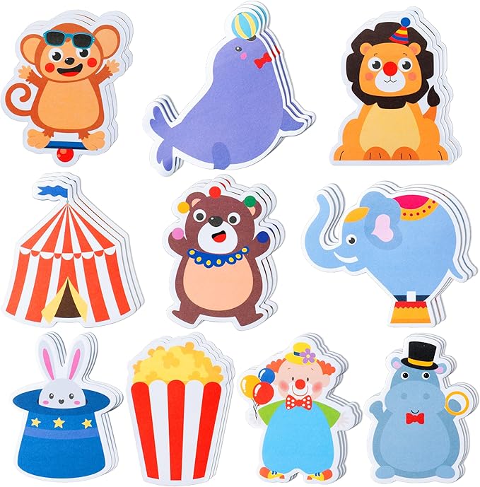 Xqumoi 30 Pack Circus Sticky Notes - Carnival Self Sticky Notepads Circus Clown Cute Animals Writing Memo Pads for Back to School Office Supplies Birthday Carnival Party Favors Goodies Bag Fillers