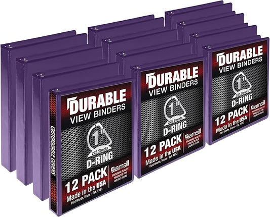 Samsill Durable 1 inch 3 Ring Binder, Made in USA, D Ring Binder, FSC 100% Recycled Chipboard, Purple, 12 Pack