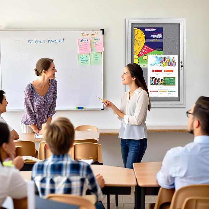 Outdoor Weatherproof Enclosed Fabric Bulletin Board,Noticeboard Case with Lockable Glass Door,Silver Aluminum Frame, 36x24 Inch (5xA4)