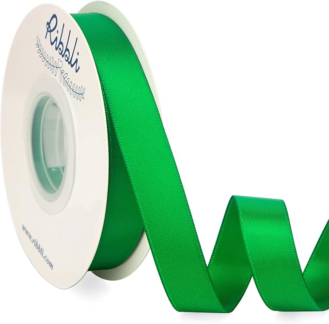 Ribbli Emerald Green Satin Ribbon 5/8 inch x Continuous 25 Yards,Double Faced Satin Use for Craft, Gift Wrapping, Christmas Ornaments, Hair Bows, Bouquet Bows
