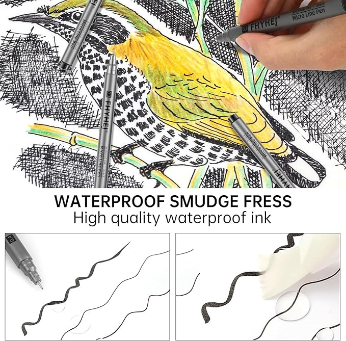 Micro Fineliner Drawing Art Pens: 6 Black Fine Line Ink Set Artist Supplies Archival Inking Markers Liner Professional Sketch Outline Anime Sketching Artist Illustration Watercolor