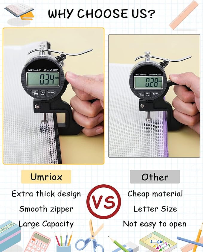 Umriox 5PCS A3 Zipper Bags, Extra Thick Mesh Zipper Pouch, Large Storage Bags, Zipper Pouches for Office Supplies, Puzzles Organizing Storage