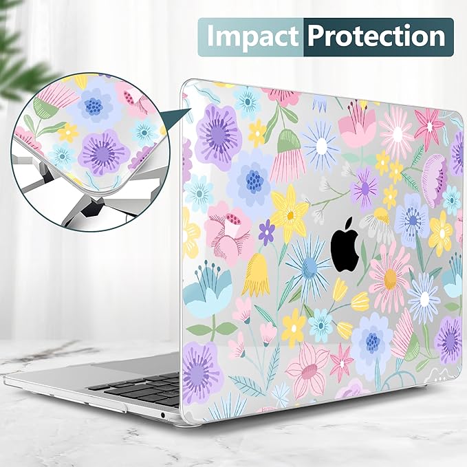 TWOLSKOO Compatible with MacBook Pro 13 inch Case 2023-2016 A2338 M2/M1 A2251 A2289 A2159 A1989 A1706, Plastic Hard Shell Cover & Keyboard Skin & Screen Protector, Spring Blooms
