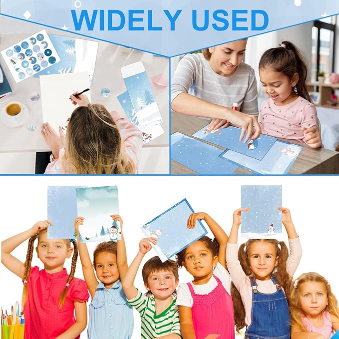 250Pcs Christmas Winter Stationery Paper and Envelope Set with 100 Letterhead Papers and 50 Envelopes,10 Design for Letter Writing Invitations Computer Holidays Party Notes, 8.5x11 Inch-Snowman