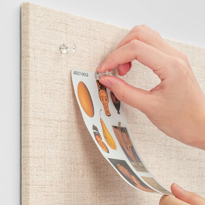 Bulletin Board 36 x 24 inches, 3' x 2' Linen Board for Wall, Decorative Fabric Pin Board with Safe Removable Adhesive Tapes for Home and Office, Includes 20 Push Pins-Light Yellow Stripes