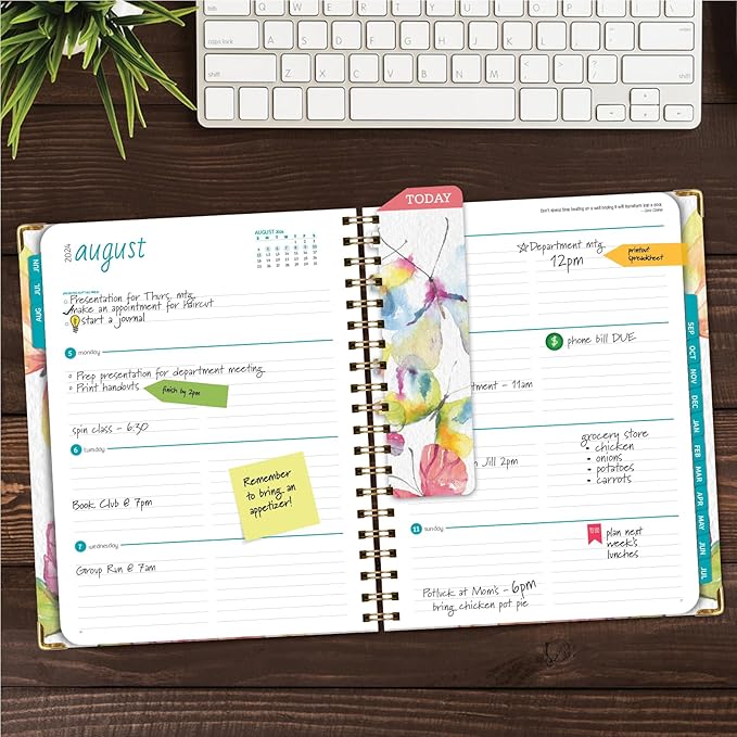 HARDCOVER Academic Year 2024-2025 Planner: (June 2024 Through July 2025) 8.5"x11" Daily Weekly Monthly Planner Yearly Agenda. Bookmark, Pocket Folder and Sticky Note Set (Watercolor Butterflies)