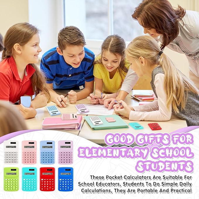 LEIFIDE 24 Pack Pocket Calculator Small Bulk Basic 4 Function Calculator 8 Digit Display Battery Powered for Desktop Home Office School Student Kids(Multicolor)