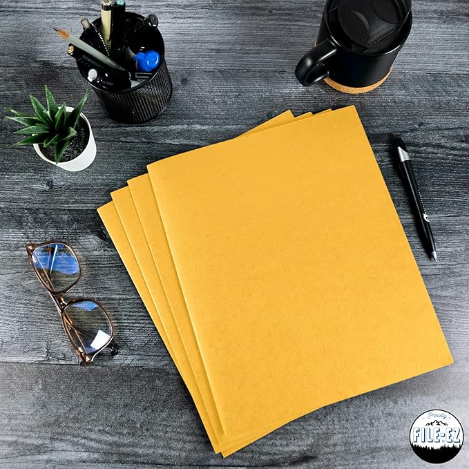 FILE-EZ Two-Pocket Folders, Yellow, 25-Pack, Textured Paper, Letter Size (EZ-32570)