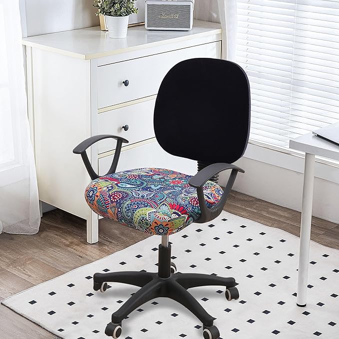 Smiry Printed Office Computer Chair Seat Covers, Stretch Fit Universal Desk Rotating Chair Cover Washable Removable Seat Cushion Protectors - Blue Green