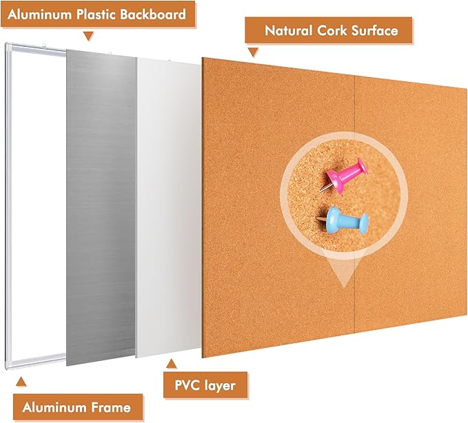 maxtek Large Cork Board 60 x 48 in, Bulletin Board for Walls, 5'x 4' Extra Aluminum Framed Corkboard, Foldable Wall Mounted Back to School Pin Memo Notice Cork Board for Office, Home Wall Display
