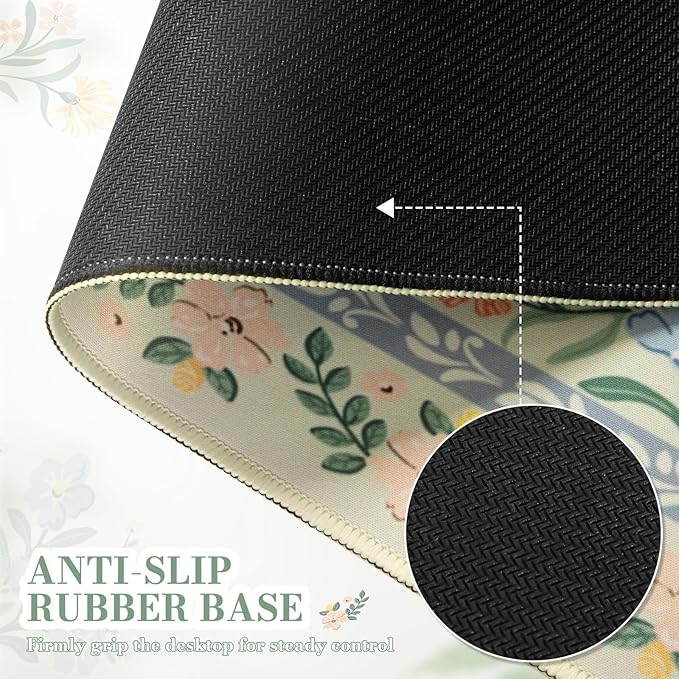 iCasso Desk Matt for Desktop, Desk Pad Mat, Green Floral Computer Mat for Keyboard and Mouse, XXL Large Mouse Pad, Anti-Slip Big Mousepad with Stitched Edges (Green)