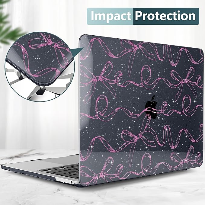 TWOLSKOO Compatible with MacBook Pro 13 inch Case 2023-2016 A2338 M2/M1 A2251 A2289 A2159 A1989 A1706, Plastic Hard Shell Cover & Keyboard Skin & Screen Protector, Sparkly Bows