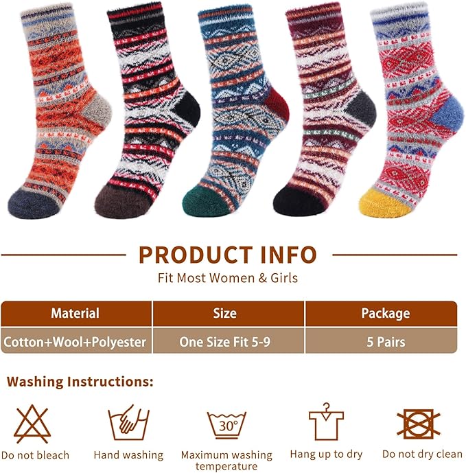 5 Pairs Fuzzy Soft Cozy Comfortable Socks for Women, Casual Sleep Comfy Socks, Perfect Warm Winter Gifts for Women