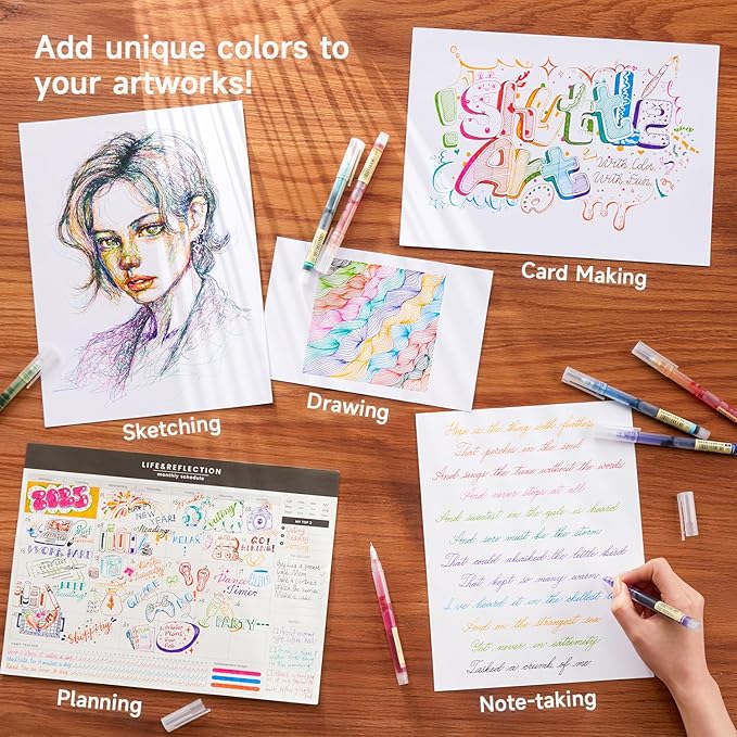 Shuttle Art Liquid Ink Rollerball Pens, 10 Bright Colors Quick Drying 0.5mm Extra Fine Point Long Lasting for Writing Journaling Taking Notes Doodling School Office Home