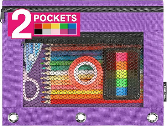 Forvencer Adorable Zipper Pencil Pouch, Cute Zipper Pencil Case for 3 Ring Binder, Sturdy Binder Pencil Bag with Smooth Zippers, Perfect for Students & Back to School, Portable Pencil Bag, Purple