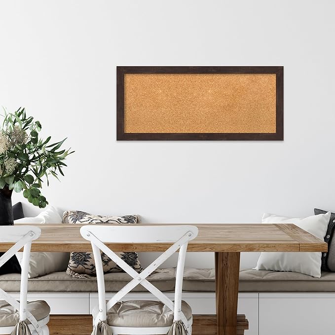 Amanti Art Natural Cork Board for Wall, 15x33 Vision Board with Brown Wood Frame, Medium Corkboard Office Decor for Home Organization, Rustic Farmhouse Corkboard Pinboard to display items for home