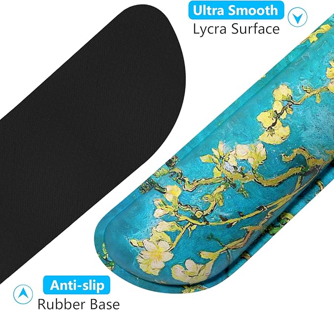 Dapesuom Enlarge Keyboard Wrist Rest, Memory Foam Wrist Cushion for Desk Mats Support, Cute Pain Relief Keyboard Mouse Pad Rests Set with Non-Slip Base for Gaming Laptop Office Computer, Blue Flower