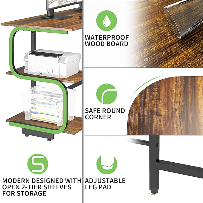 Teraves Reversible L Shaped Desk with Large Surface, 69 Inch Sturdy Corner Desk with Storage Shelves, Premium Office Computer Desk Workstation for Home Office Gaming